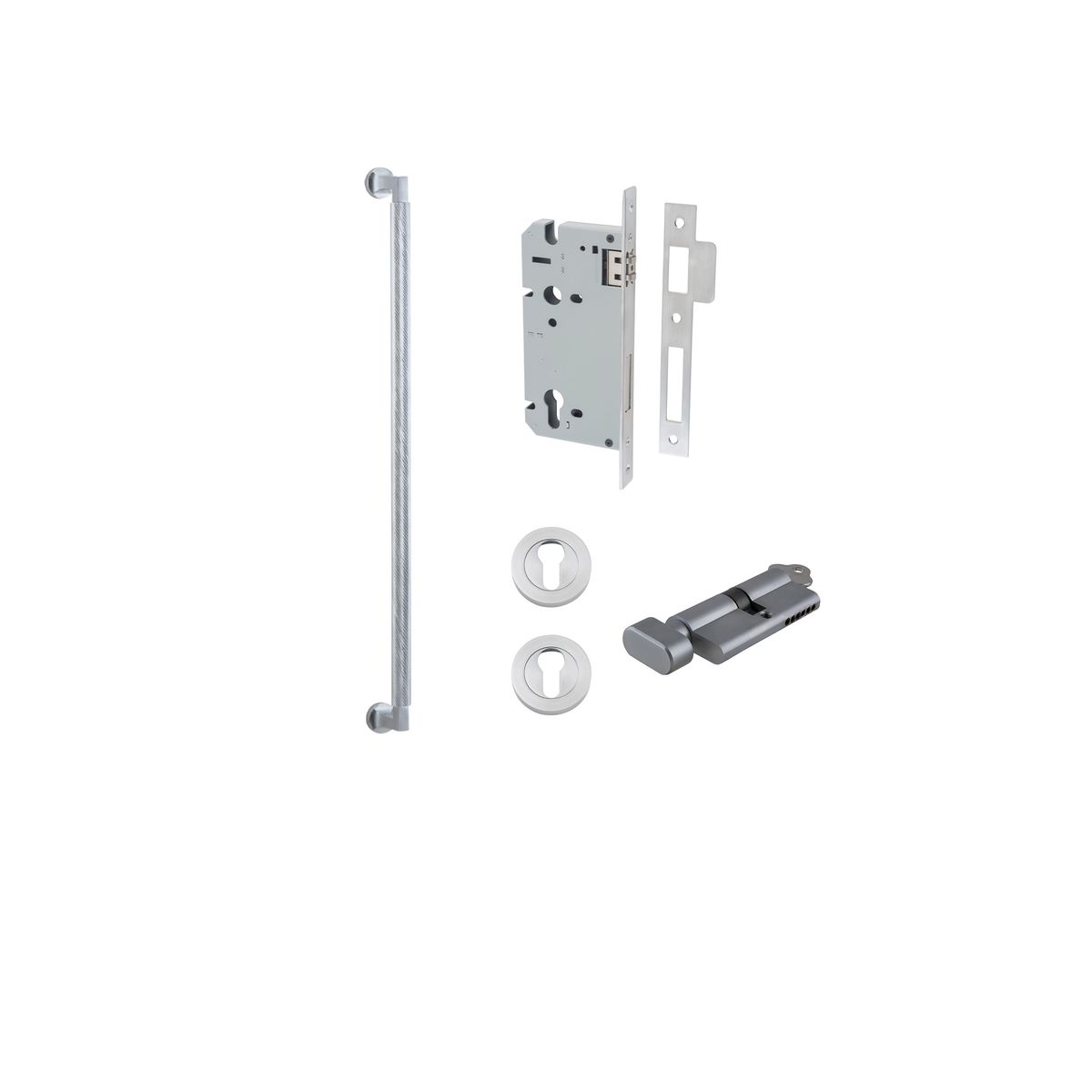 0475KENTR60KT - Brunswick Pull Handle - 600mm Entrance Kit with Separate High Security Lock - Brushed Chrome - Entrance
