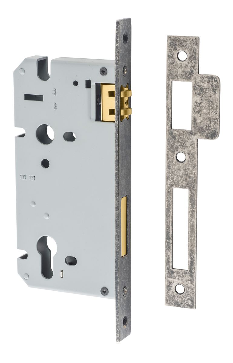 6087 - 85mm Euro Roller Mortice Lock - 60mm Backset - Distressed Nickel