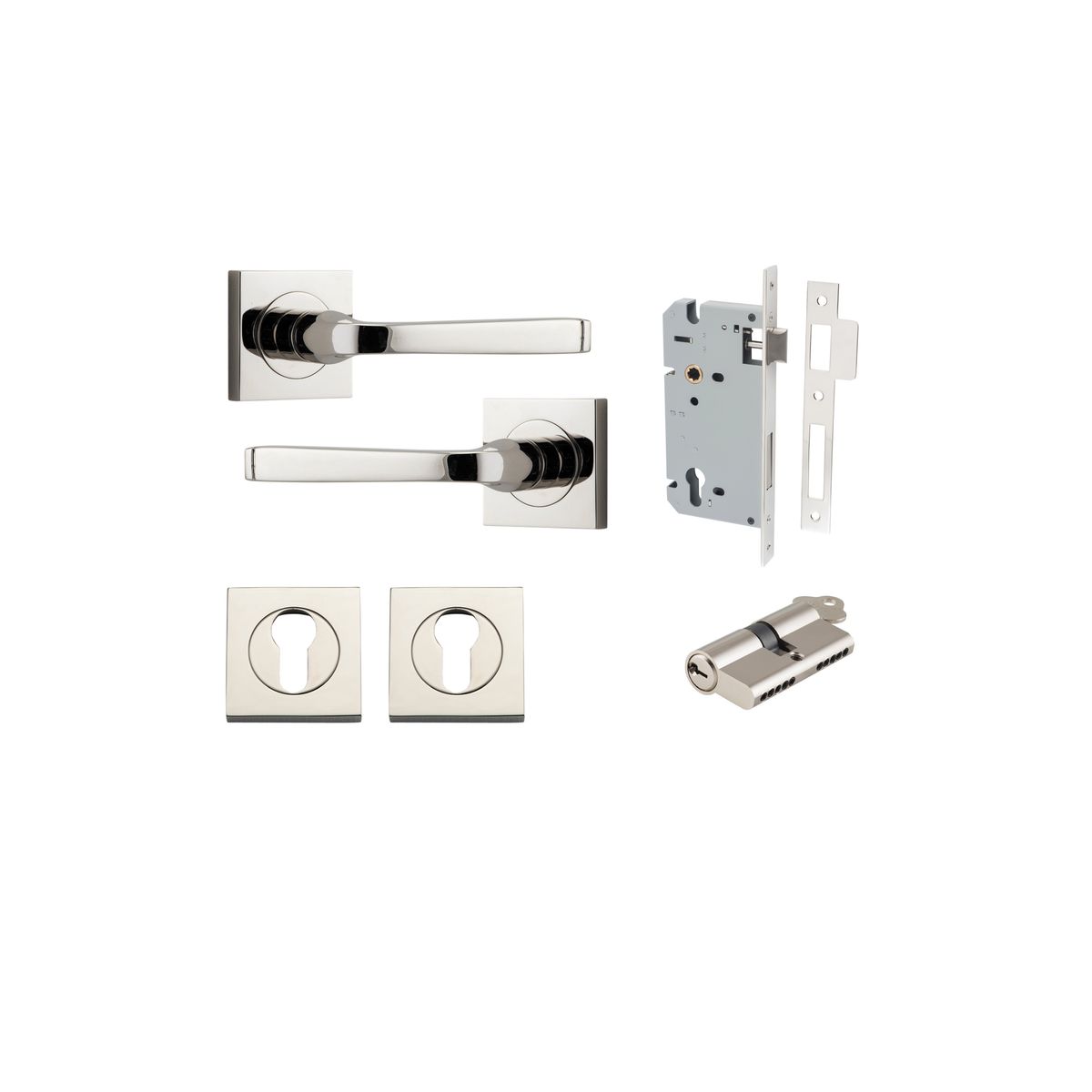 0398KENTR60KK - Annecy Lever - Square Rose Entrance Kit with Separate High Security Lock - Polished Nickel - Entrance