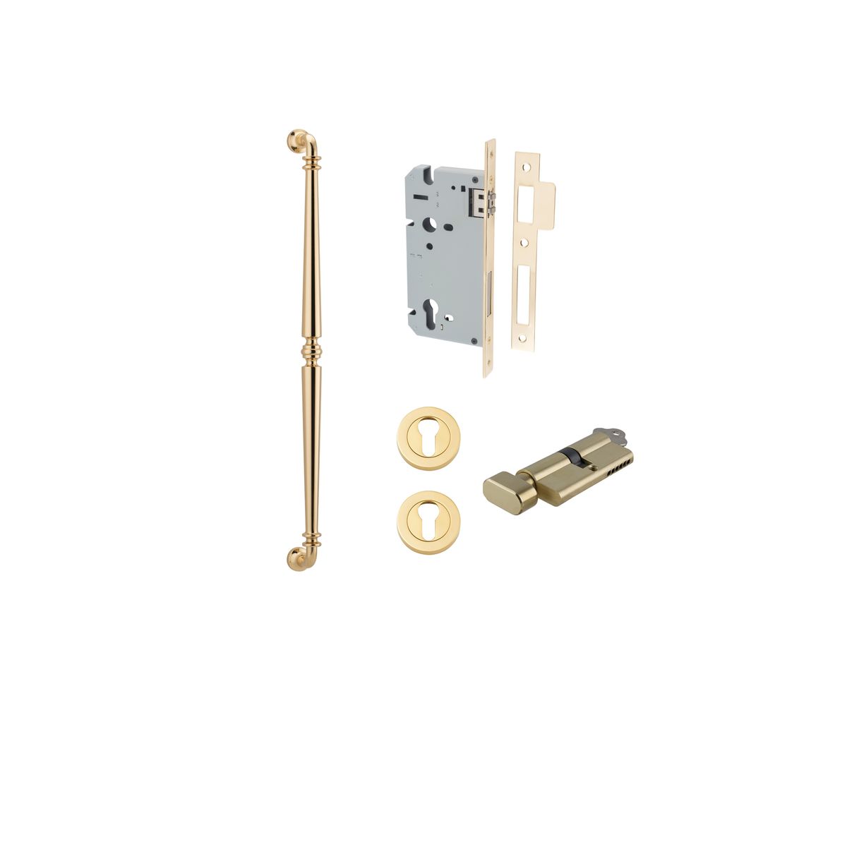 20050KENTR60KT - Sarlat Pull Handle - 600mm Entrance Kit with Separate High Security Lock - Polished Brass - Entrance