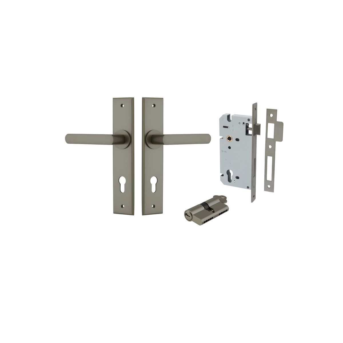 16768KENTR60KK - Osaka Lever - Chamfered Backplate Entrance Kit with High Security Lock - Graphite PVD - Entrance