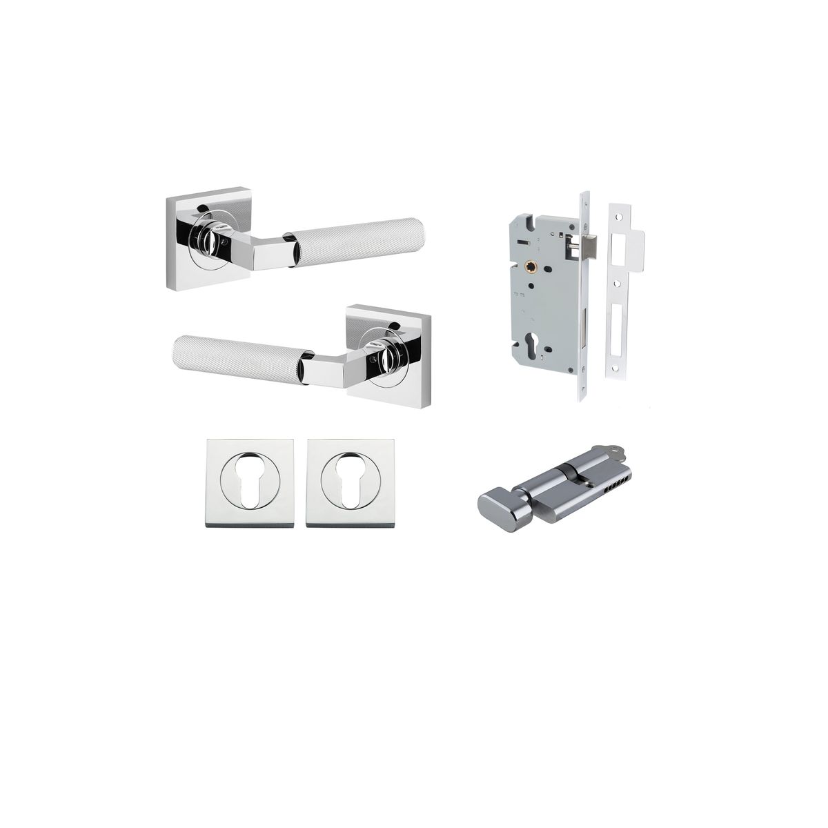 0424KENTR60KT - Brunswick Lever - Square Rose Entrance Kit with High Security Lock - Polished Chrome - Entrance