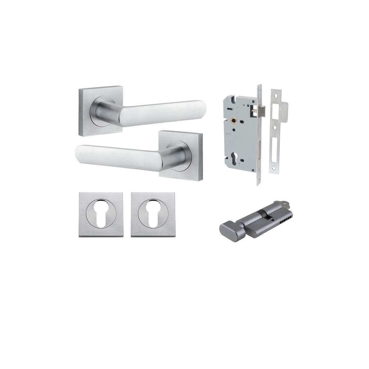21185KENTR60KT - Osaka Lever - Square Rose Entrance Kit with Separate High Security Lock - Brushed Chrome - Entrance