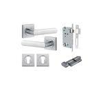 21185KENTR60KT - Osaka Lever - Square Rose Entrance Kit with Separate High Security Lock - Brushed Chrome - Entrance