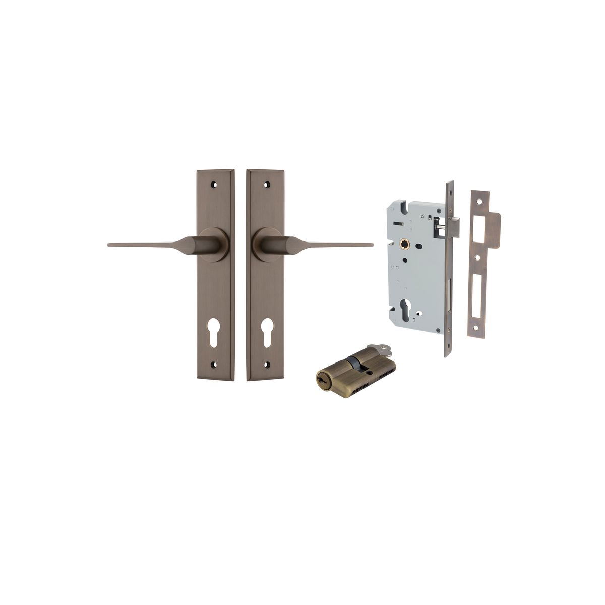 10758KENTR60KK - Como Lever - Chamfered Backplate Entrance Kit with High Security Lock - Signature Brass - Entrance