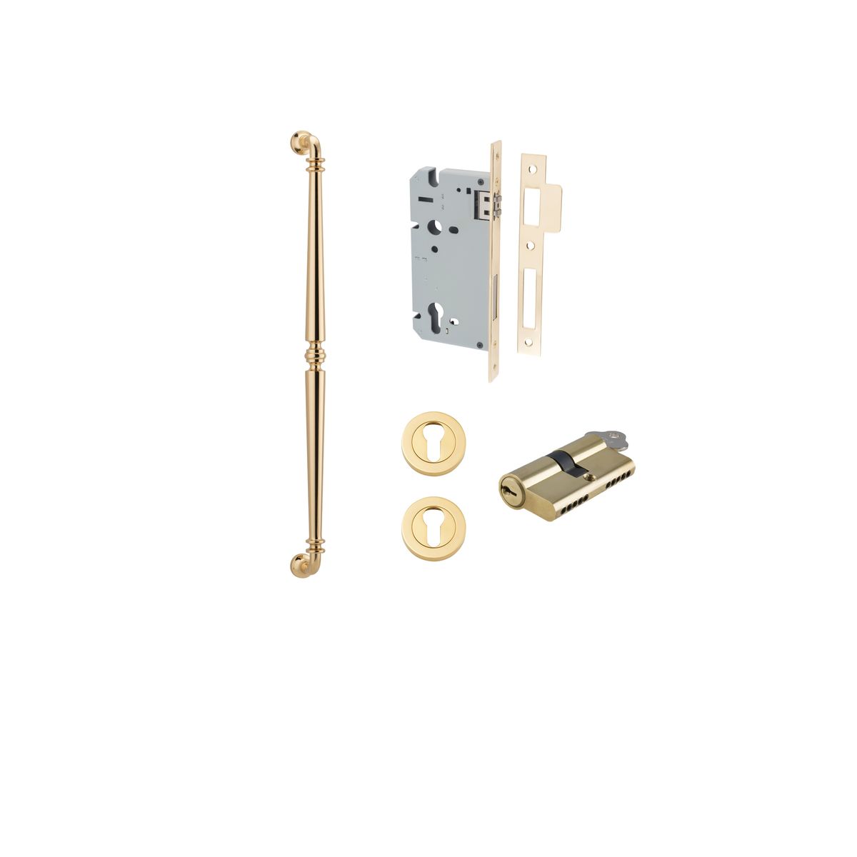 20050KENTR60KK - Sarlat Pull Handle - 600mm Entrance Kit with Separate High Security Lock - Polished Brass - Entrance
