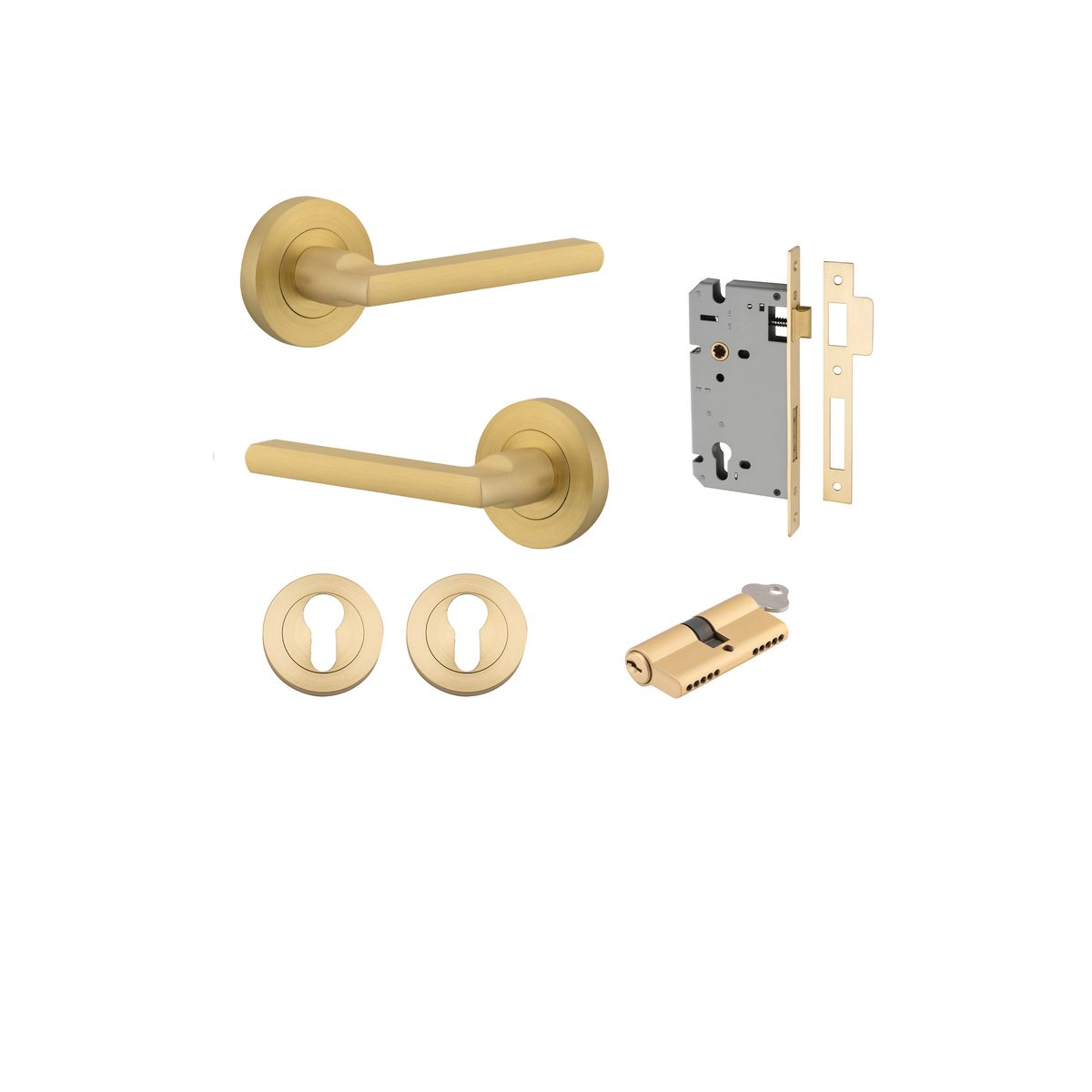 16274KENTR60KK - Baltimore Lever - Round Rose Entrance Kit with Separate High Security Lock - Brushed Gold PVD - Entrance