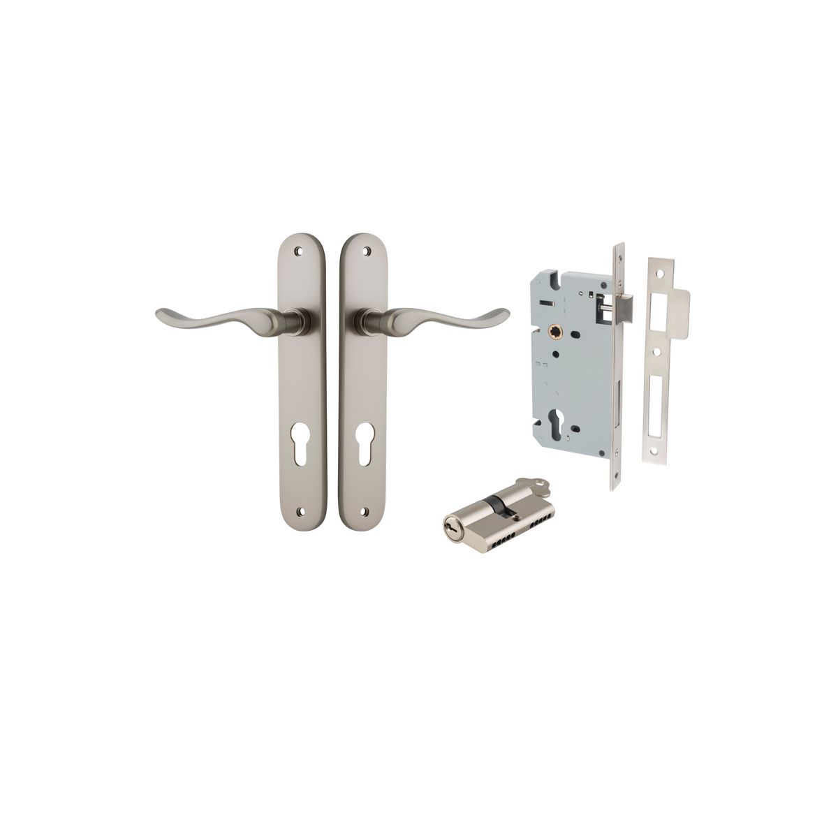 14924KENTR60KK - Stirling Lever - Oval Backplate Entrance Kit with High Security Lock - Satin Nickel - Entrance