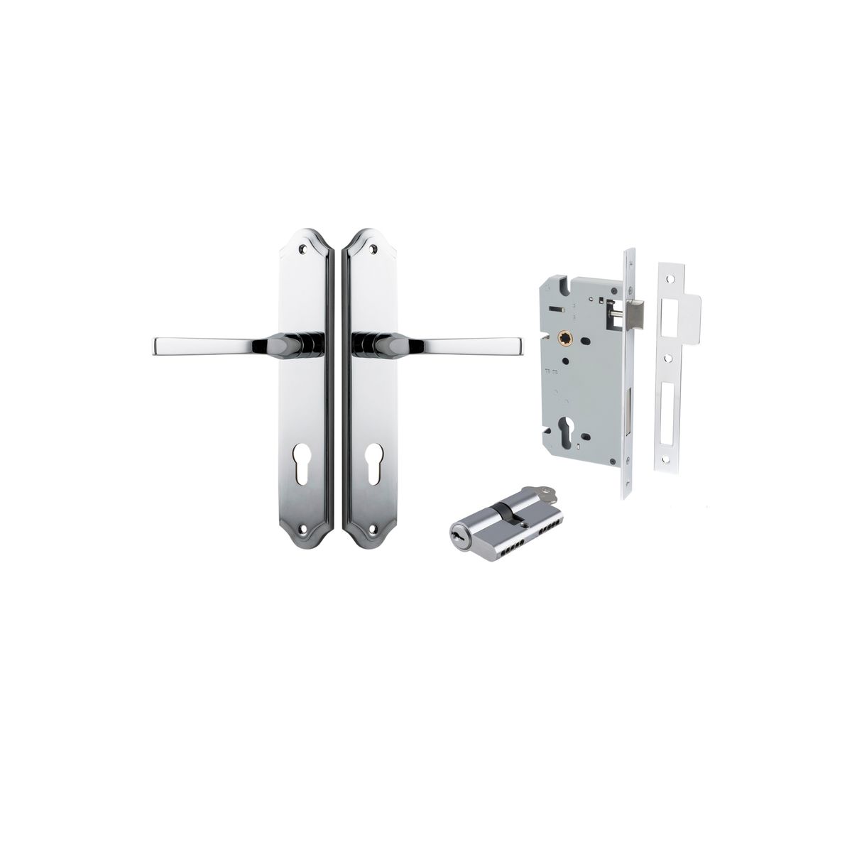 11720KENTR60KK - Annecy Lever - Shouldered Backplate Entrance Kit with High Security Lock - Polished Chrome - Entrance