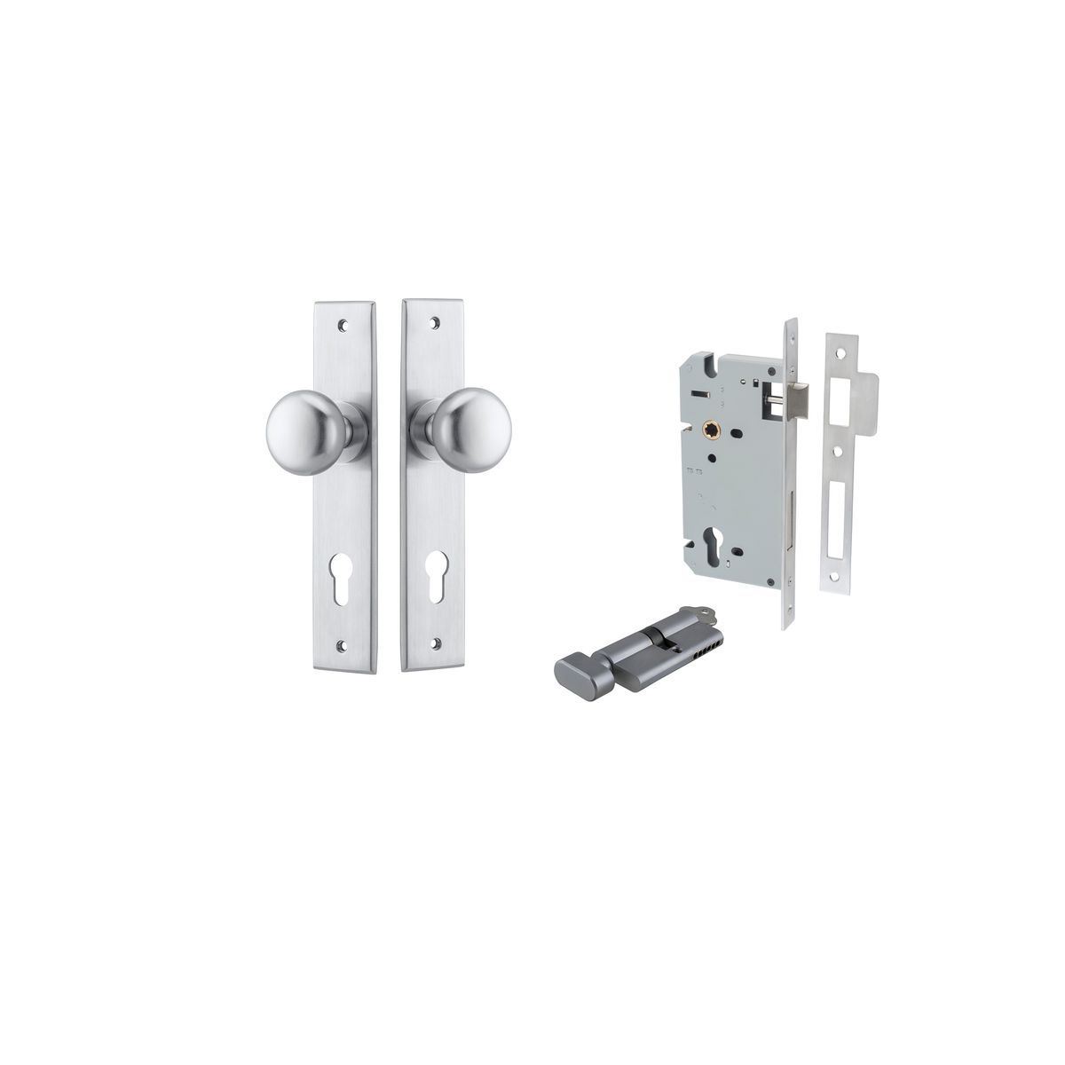 12446KENTR60KT - Cambridge Knob - Chamfered Backplate Entrance Kit with High Security Lock - Brushed Chrome - Entrance