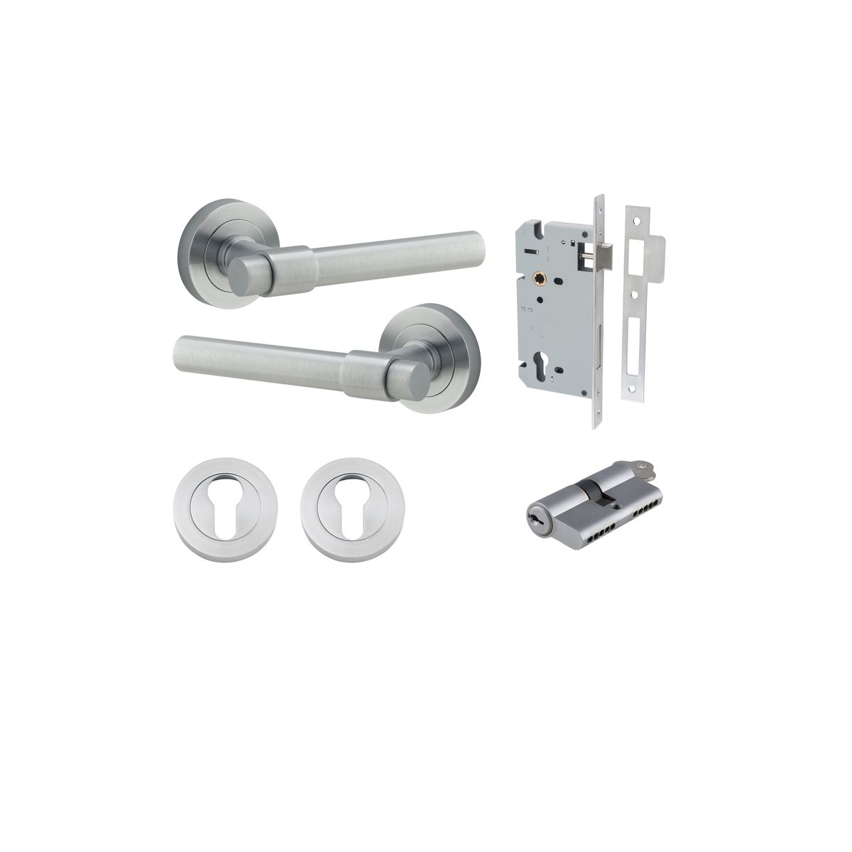 20625KENTR60KK - Helsinki Lever - Round Rose Entrance Kit with Separate High Security Lock - Brushed Chrome - Entrance