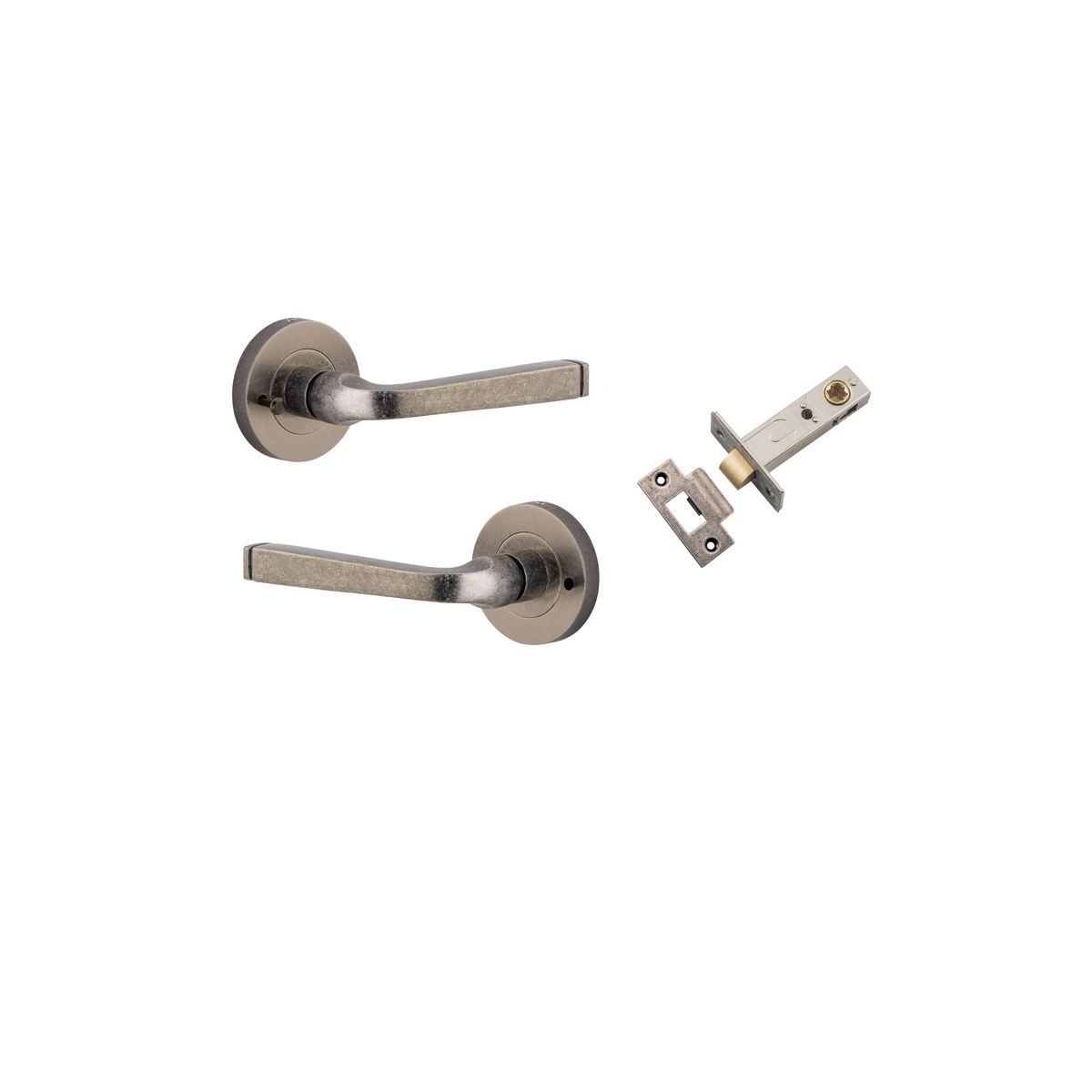 0327KIBPRIV60 - Annecy Lever - Round Rose (Inbuilt Privacy) - Distressed Nickel - Privacy