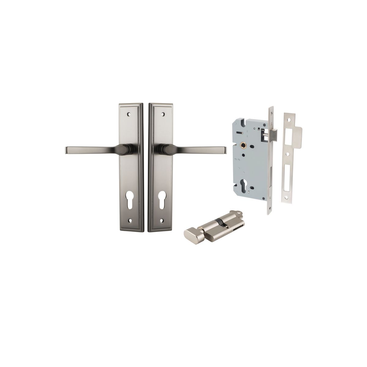 14744KENTR60KT - Annecy Lever - Stepped Backplate Entrance Kit with High Security Lock - Satin Nickel - Entrance