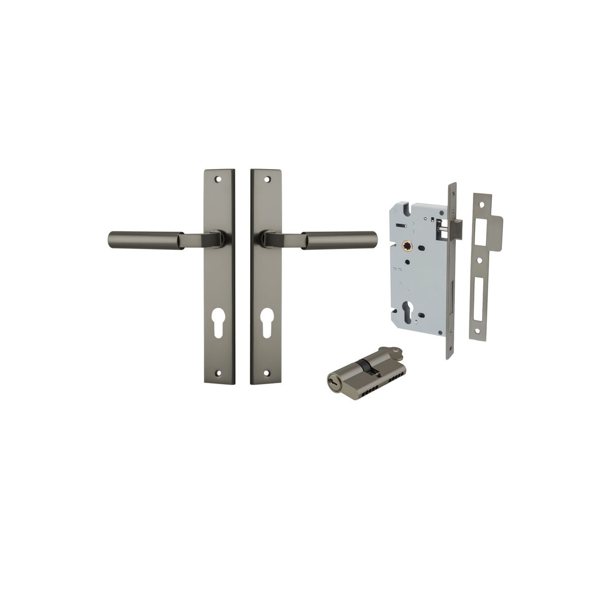16750KENTR60KK - Berlin Lever - Rectangular Backplate Entrance Kit with High Security Lock - Graphite PVD - Entrance