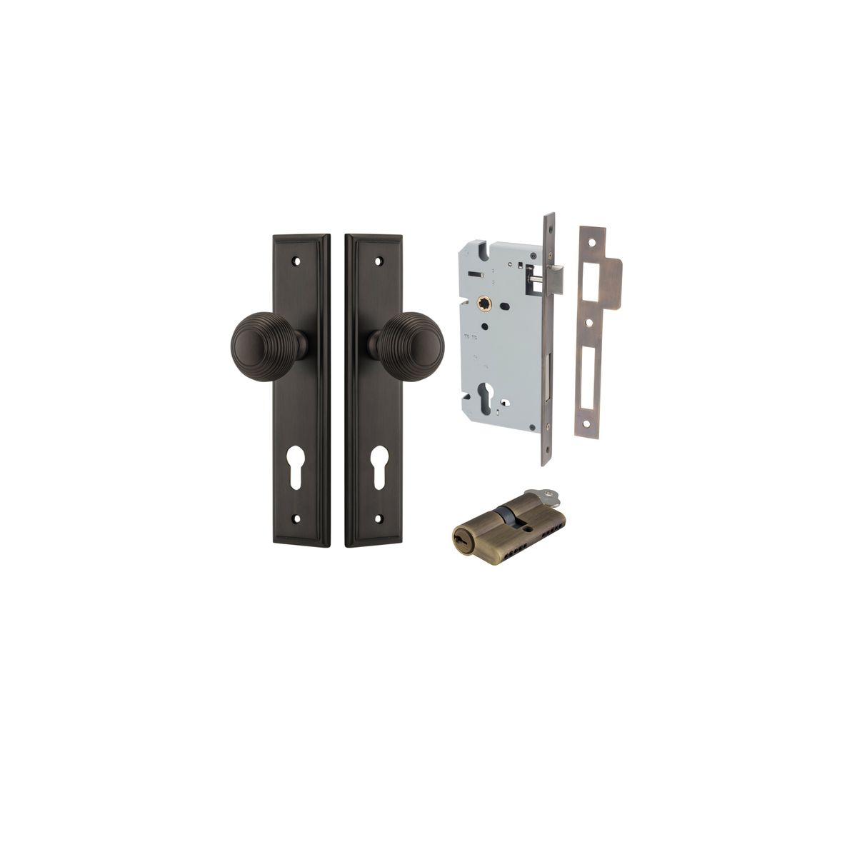 10842KENTR60KK - Guildford Knob - Stepped Backplate Entrance Kit with High Security Lock - Signature Brass - Entrance