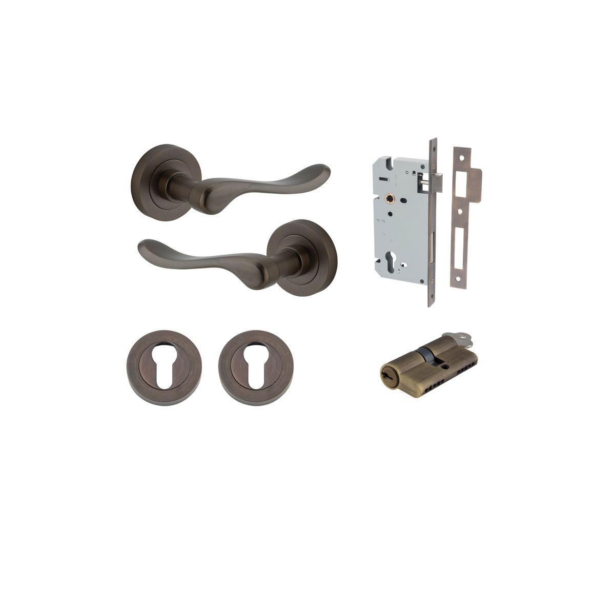 20791KENTR60KK - Stirling Lever - Round Rose Entrance Kit with Separate High Security Lock - Signature Brass - Entrance
