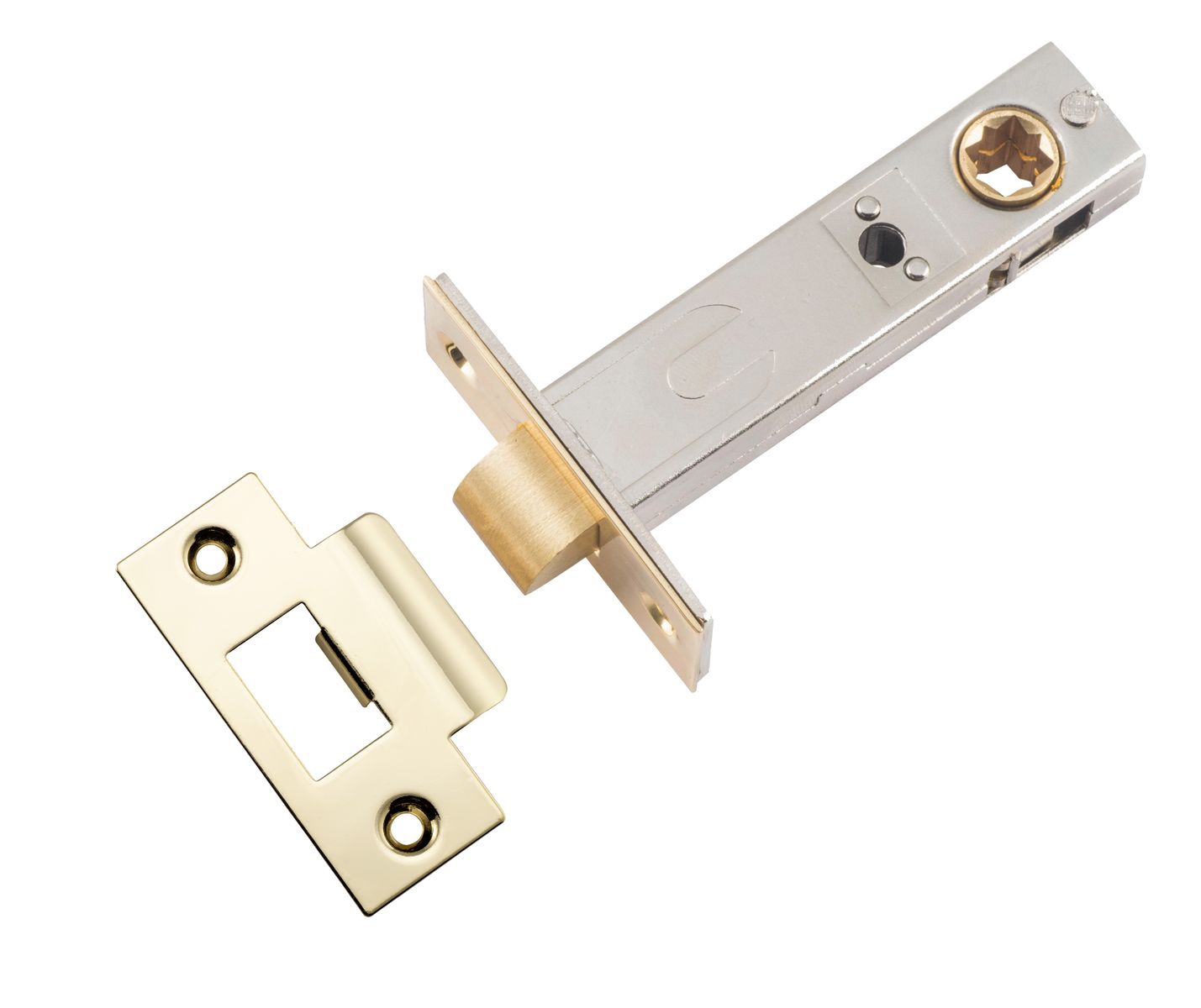 21482 - Hard Sprung Split Cam Tube Latch - 70mm Backset - Polished Brass