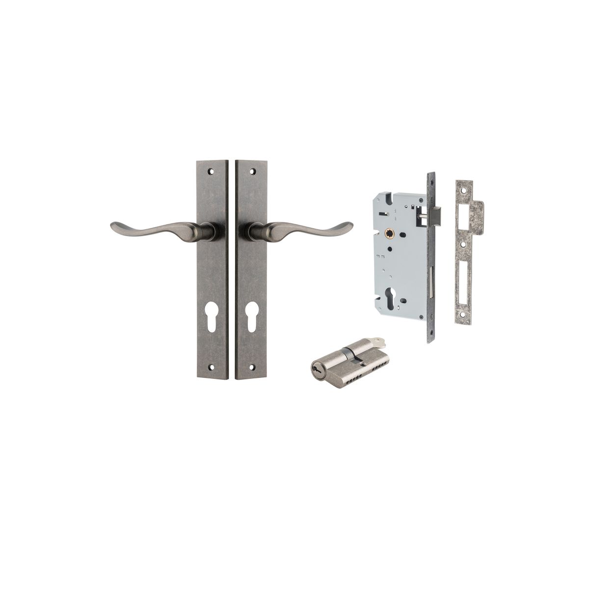 13920KENTR60KK - Stirling Lever - Rectangular Backplate Entrance Kit with High Security Lock - Distressed Nickel - Entrance