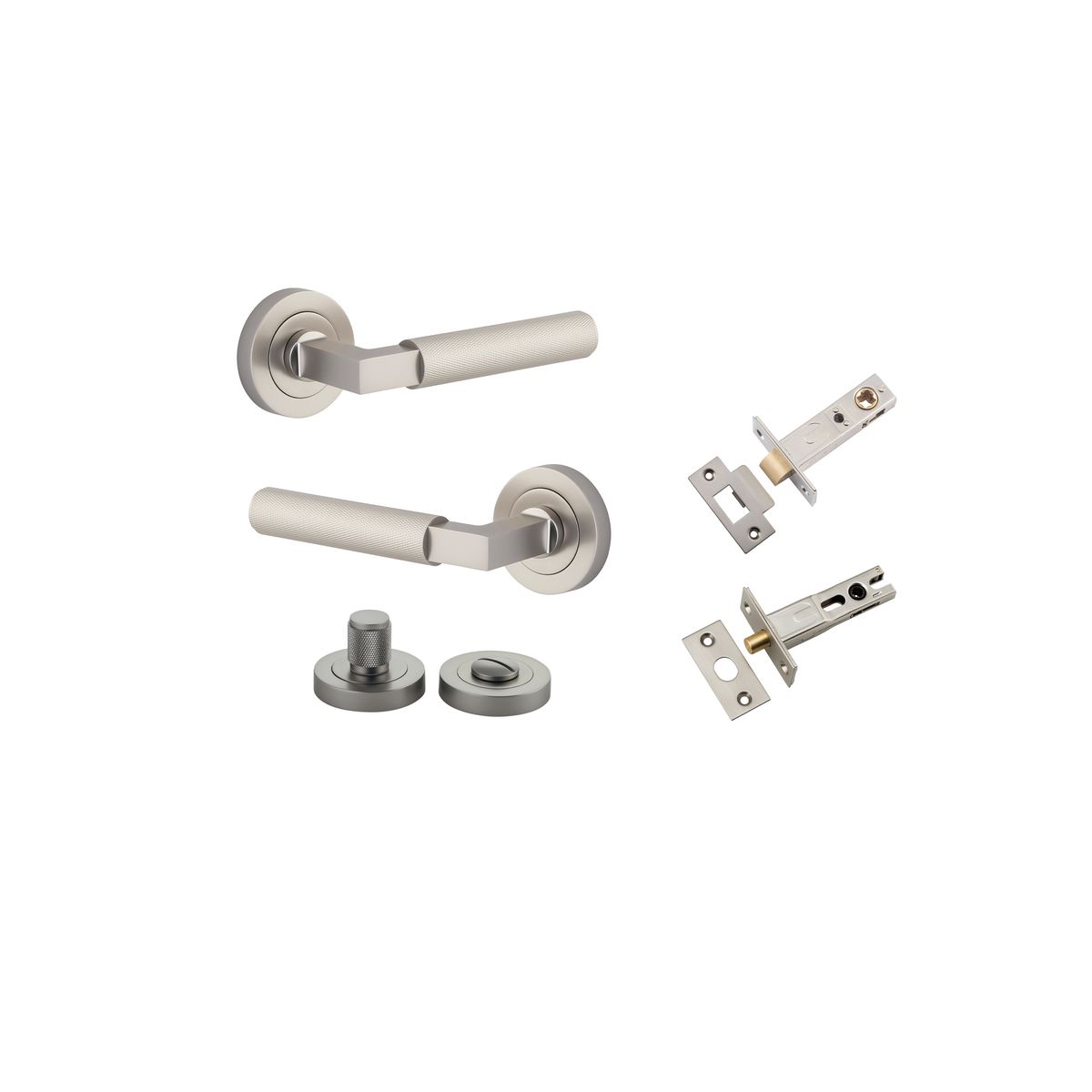 0359KPRIV60 - Brunswick Lever - Round Rose Privacy Kit - Satin Nickel - Privacy