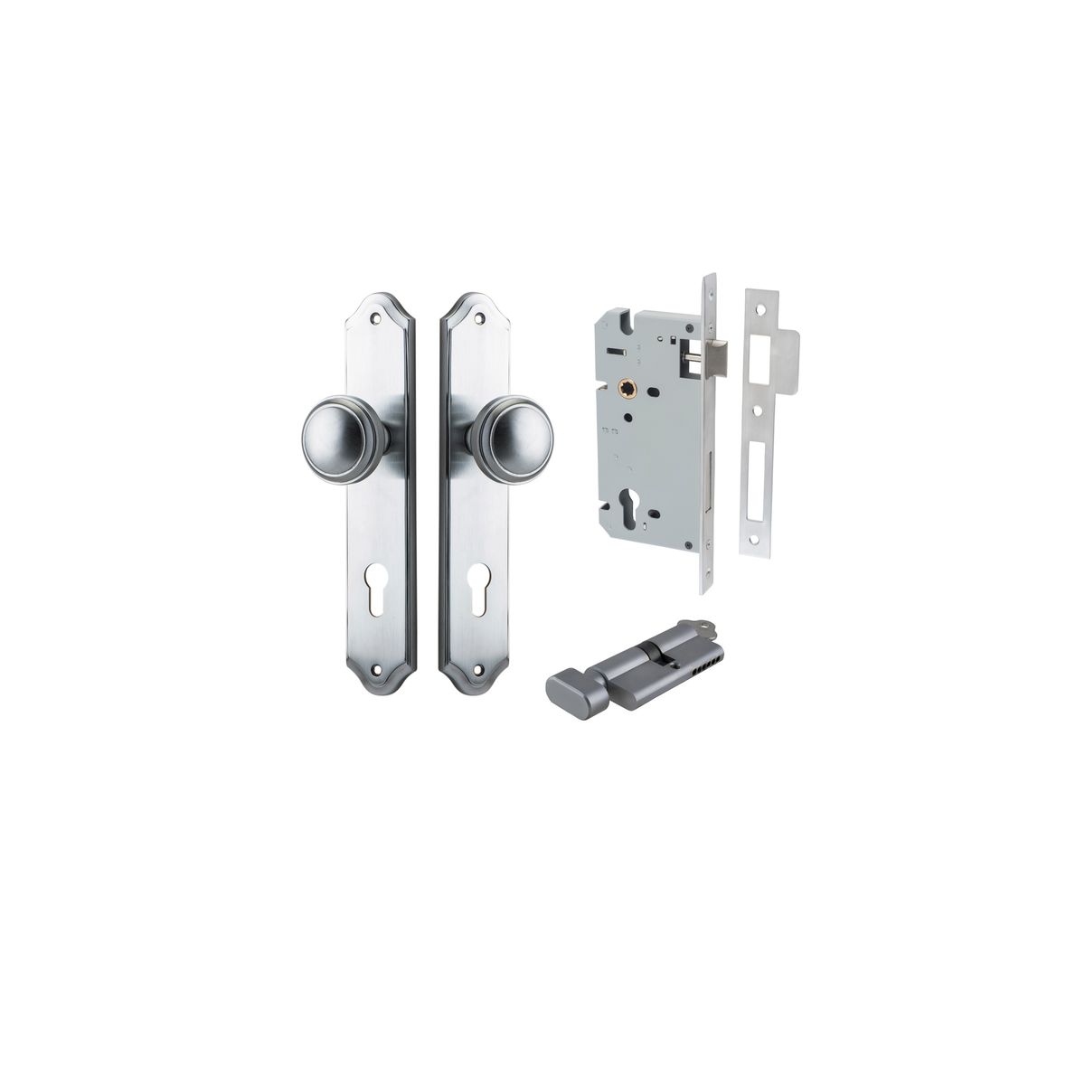 12326KENTR60KT - Paddington Knob - Shouldered Backplate Entrance Kit with High Security Lock - Brushed Chrome - Entrance