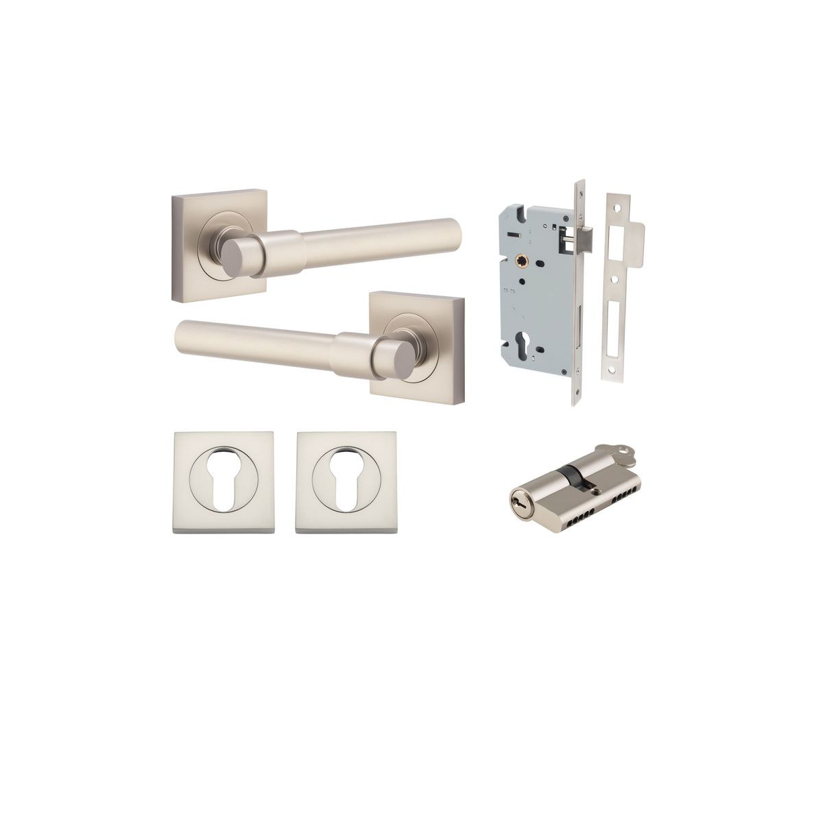 21209KENTR60KK - Helsinki Lever - Square Rose Entrance Kit with Separate High Security Lock - Satin Nickel - Entrance