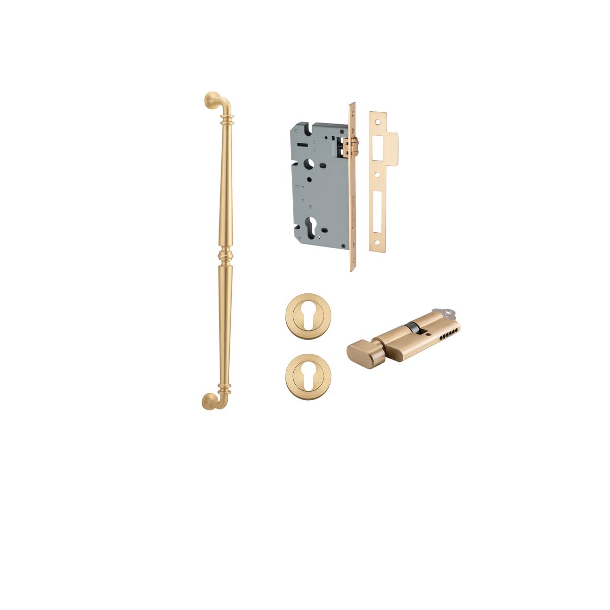 20059KENTR60KT - Sarlat Pull Handle - 600mm Entrance Kit with Separate High Security Lock - Brushed Brass - Entrance