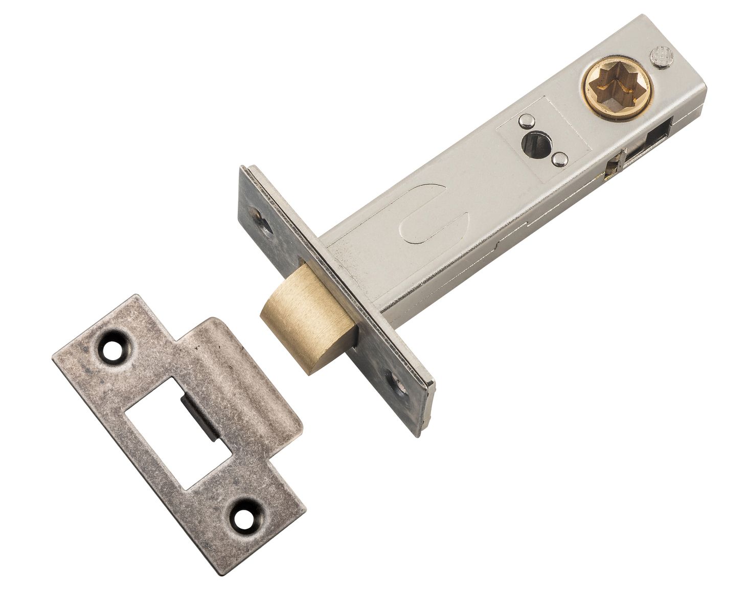 21503 - Hard Sprung Split Cam Tube Latch - 70mm Backset - Distressed Nickel