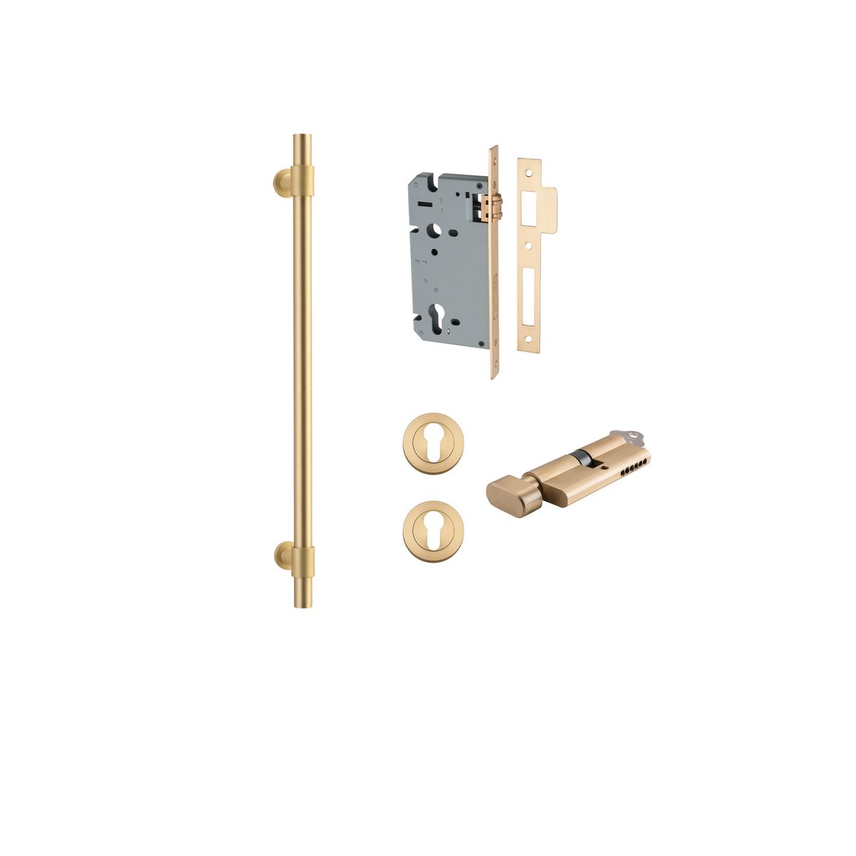 17147KENTR60KT - Helsinki Pull Handle - 450mm Entrance Kit with Separate High Security Lock - Brushed Gold PVD - Entrance