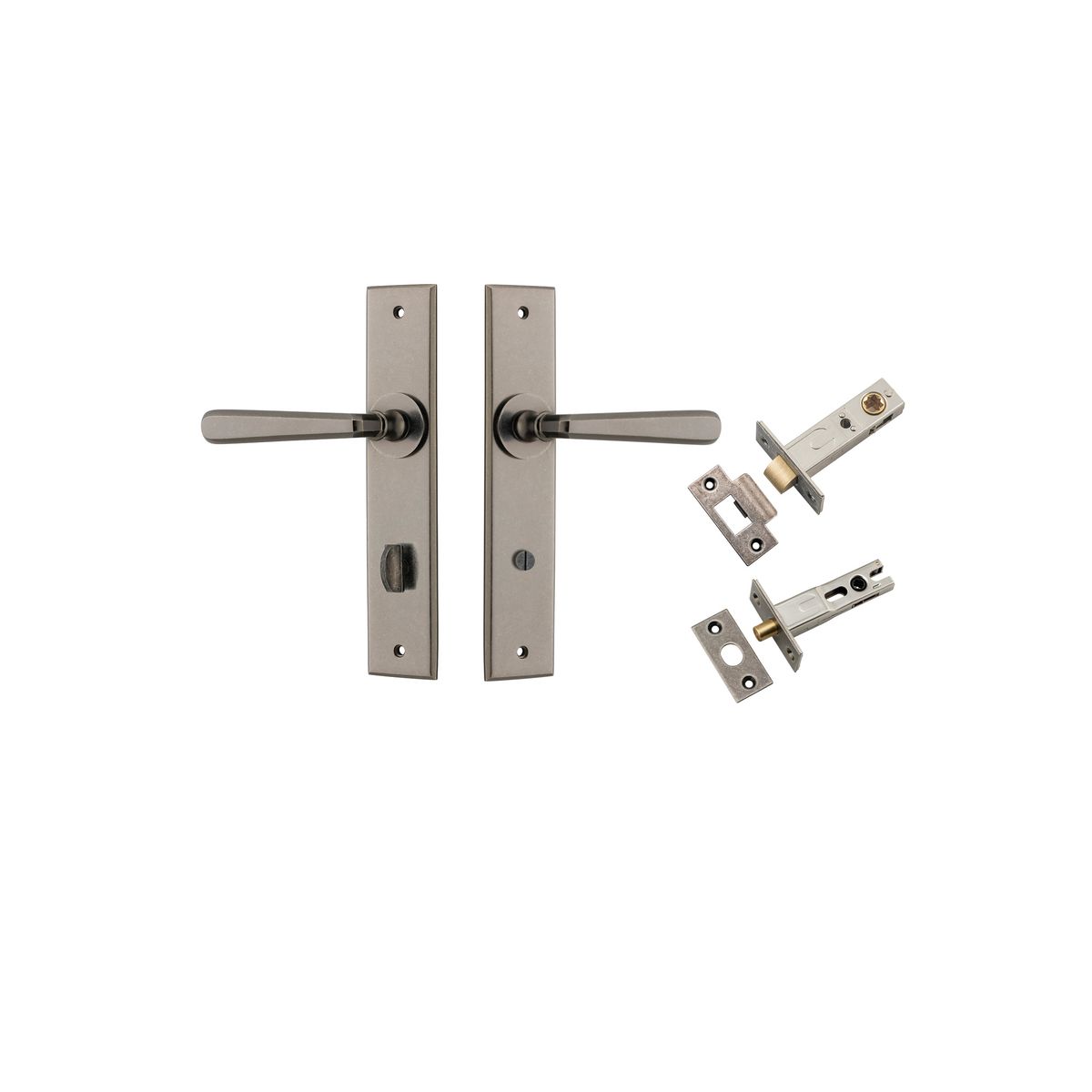 13880KPRIV60 - Copenhagen Lever - Chamfered Backplate Privacy Kit with Privacy Turn - Distressed Nickel - Privacy