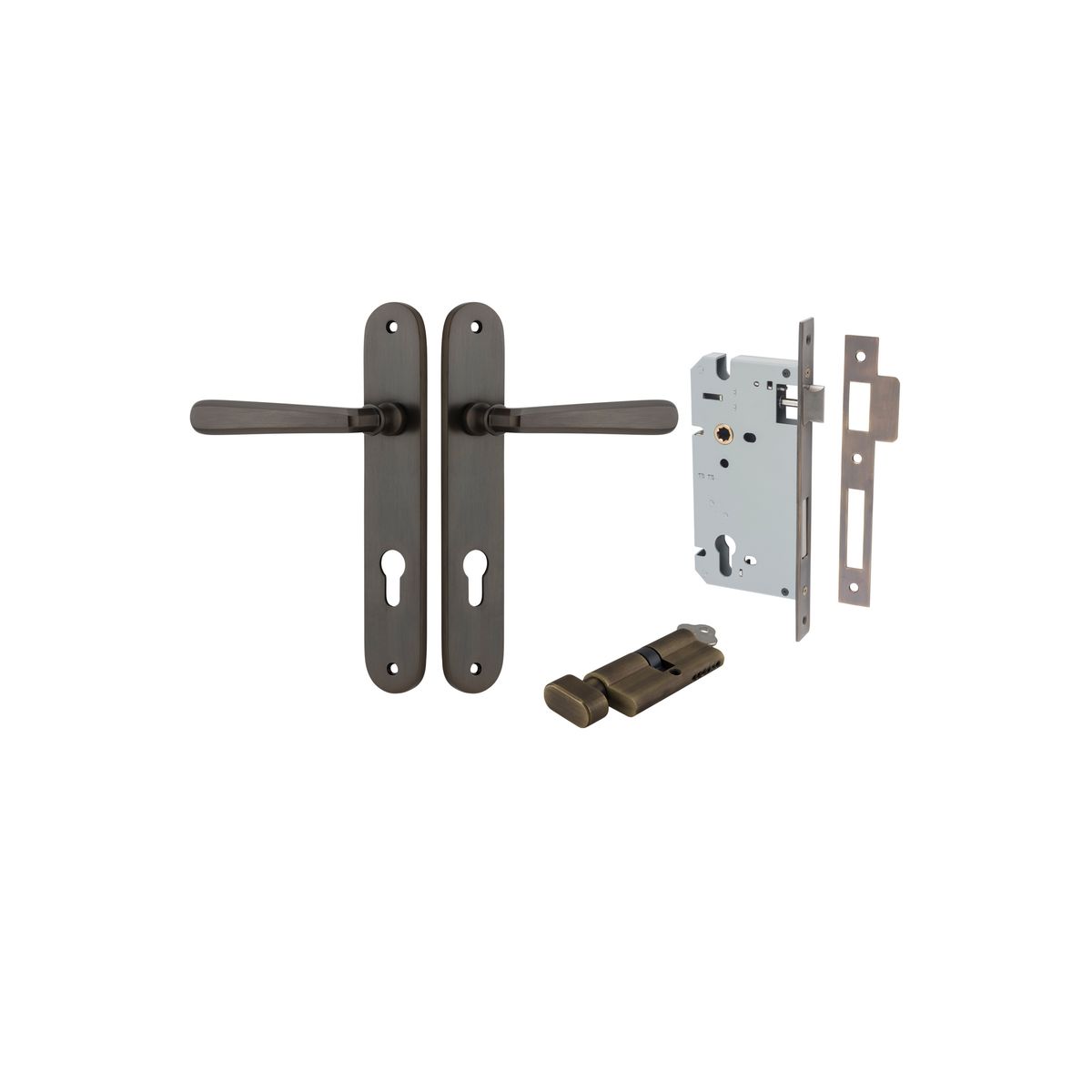 10876KENTR60KT - Copenhagen Lever - Oval Backplate Entrance Kit with High Security Lock - Signature Brass - Entrance