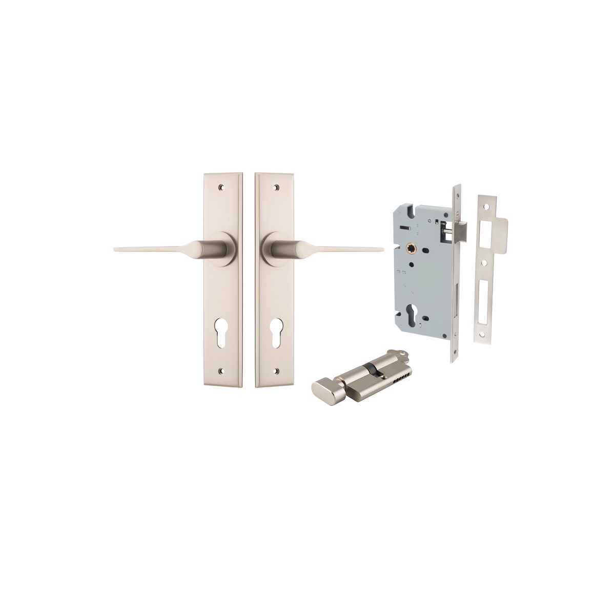 14758KENTR60KT - Como Lever - Chamfered Backplate Entrance Kit with High Security Lock - Satin Nickel - Entrance