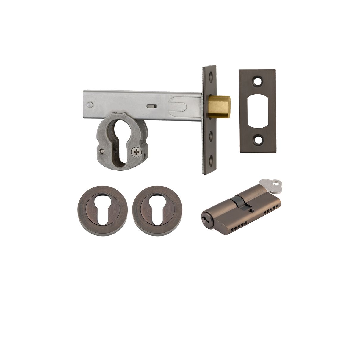 22550K70KKER - Euro Mortice Deadbolt Kit - 70mm Backset with Round Euro Escutcheon Key/Key - Signature Brass - Entrance
