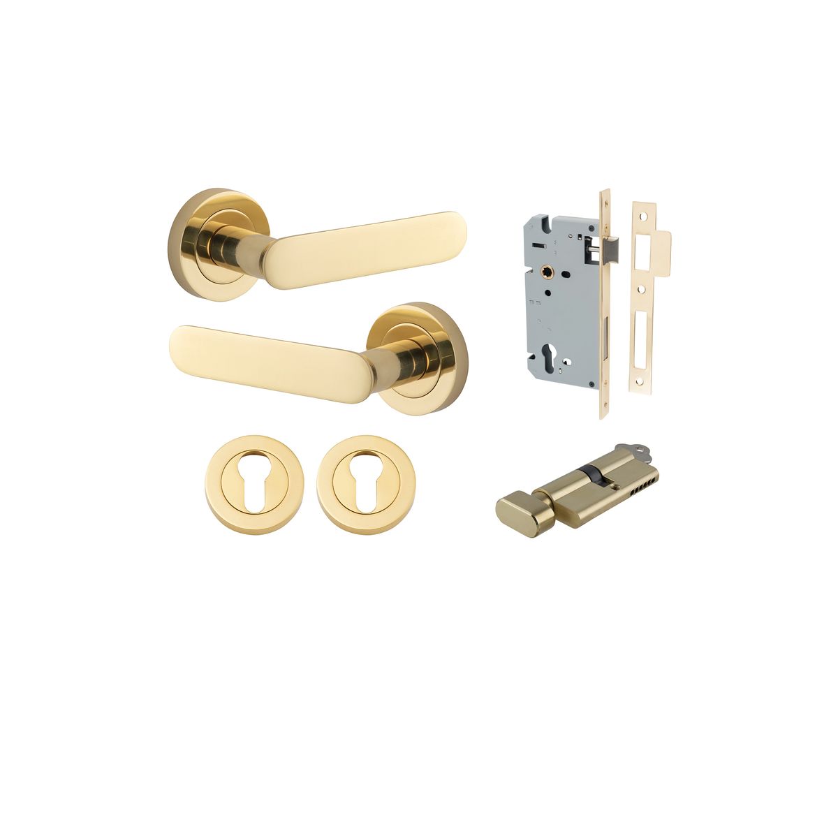 0330KENTR60KT - Bronte Lever - Round Rose Entrance Kit with High Security Lock - Polished Brass - Entrance