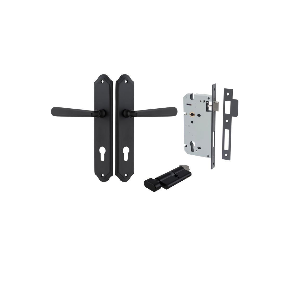 12874KENTR60KT - Copenhagen Lever - Shouldered Backplate Entrance Kit with High Security Lock - Matt Black - Entrance