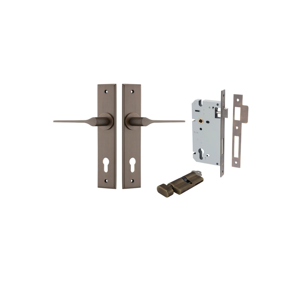 10758KENTR60KT - Como Lever - Chamfered Backplate Entrance Kit with High Security Lock - Signature Brass - Entrance