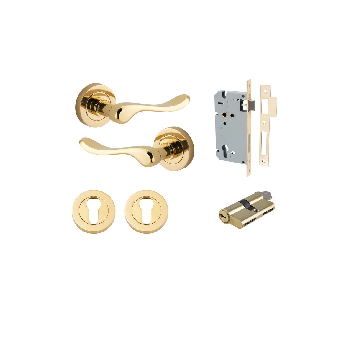 20790KENTR60KK - Stirling Lever - Round Rose Entrance Kit with Separate High Security Lock - Polished Brass - Entrance