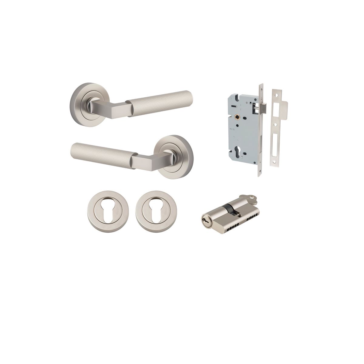 0359KENTR60KK - Brunswick Lever - Round Rose Entrance Kit with High Security Lock - Satin Nickel - Entrance