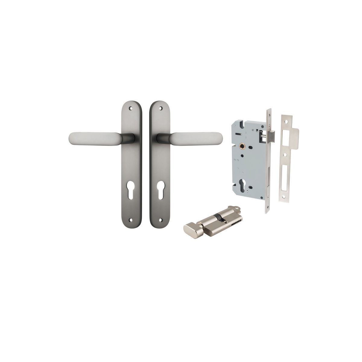 14764KENTR60KT - Bronte Lever - Oval Backplate Entrance Kit with High Security Lock - Satin Nickel - Entrance