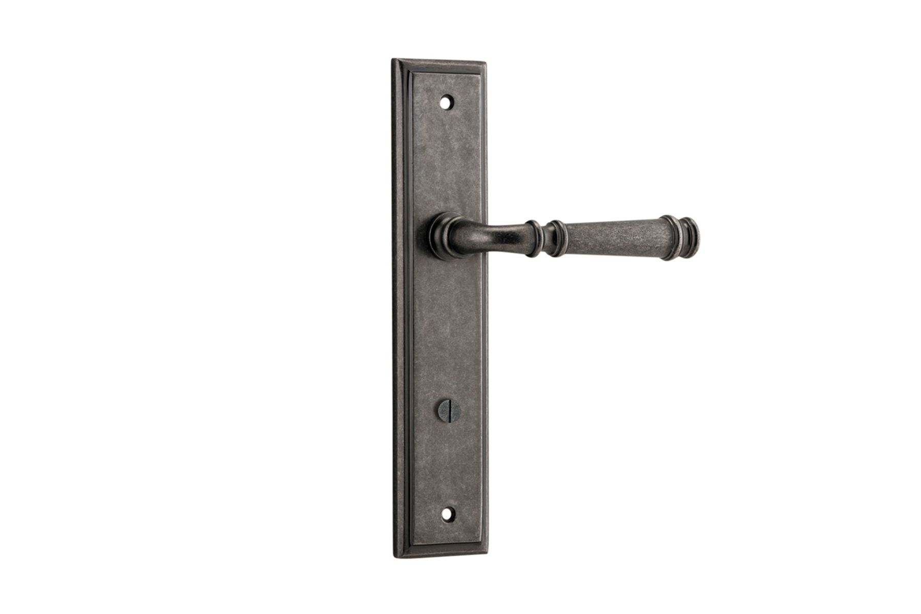 13742P85 - Verona Lever - Stepped Backplate - Distressed Nickel - Privacy
