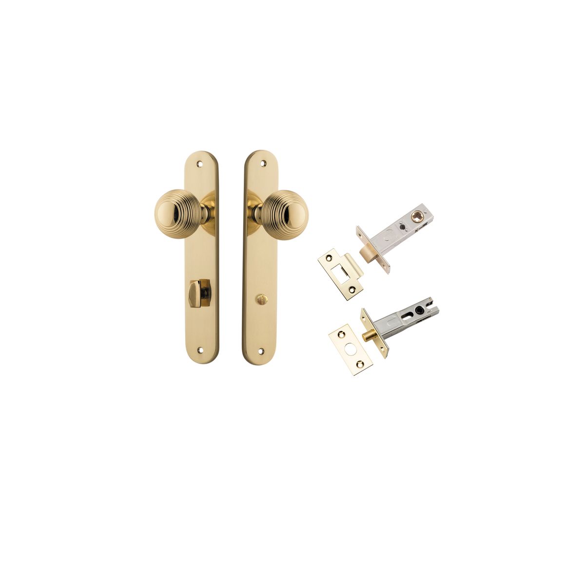 10336KPRIV60 - Guildford Knob - Oval Backplate Privacy Kit with Privacy Turn - Polished Brass - Privacy