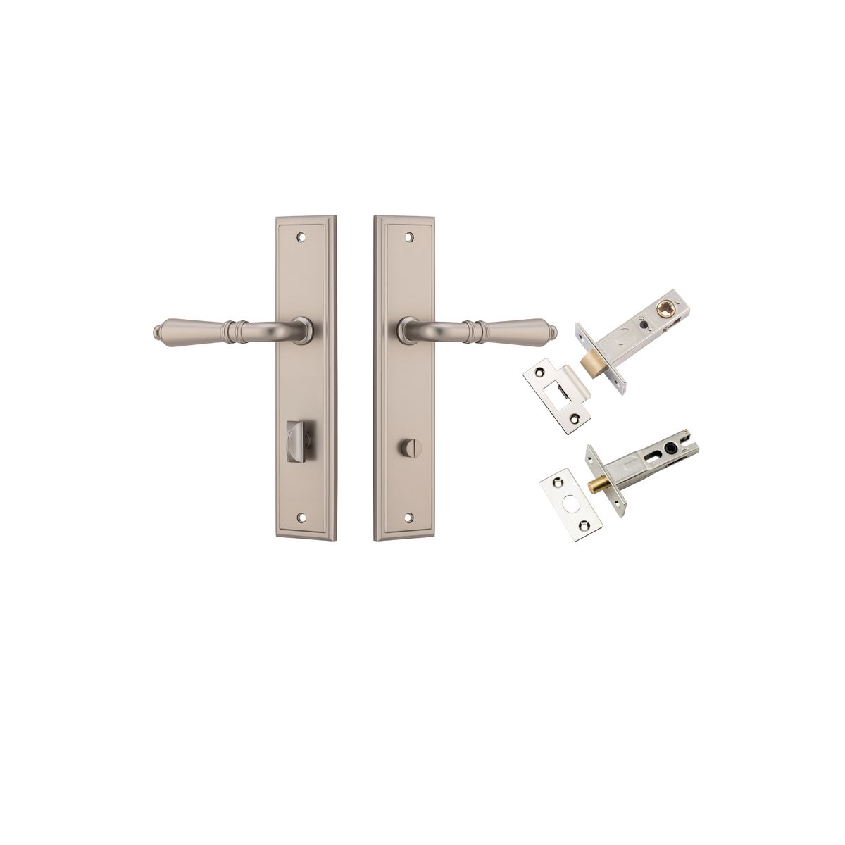 14736KPRIV60 - Sarlat Lever - Stepped Backplate Privacy Kit - Satin Nickel - Privacy