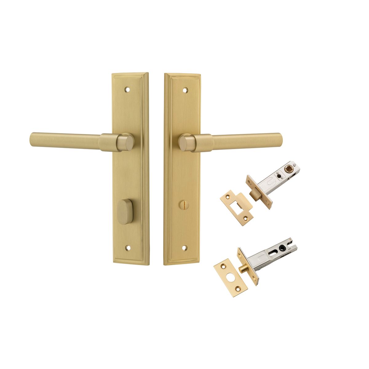 16402KPRIV60 - Helsinki Lever - Stepped Backplate Privacy Kit with Privacy Turn - Brushed Gold PVD - Privacy