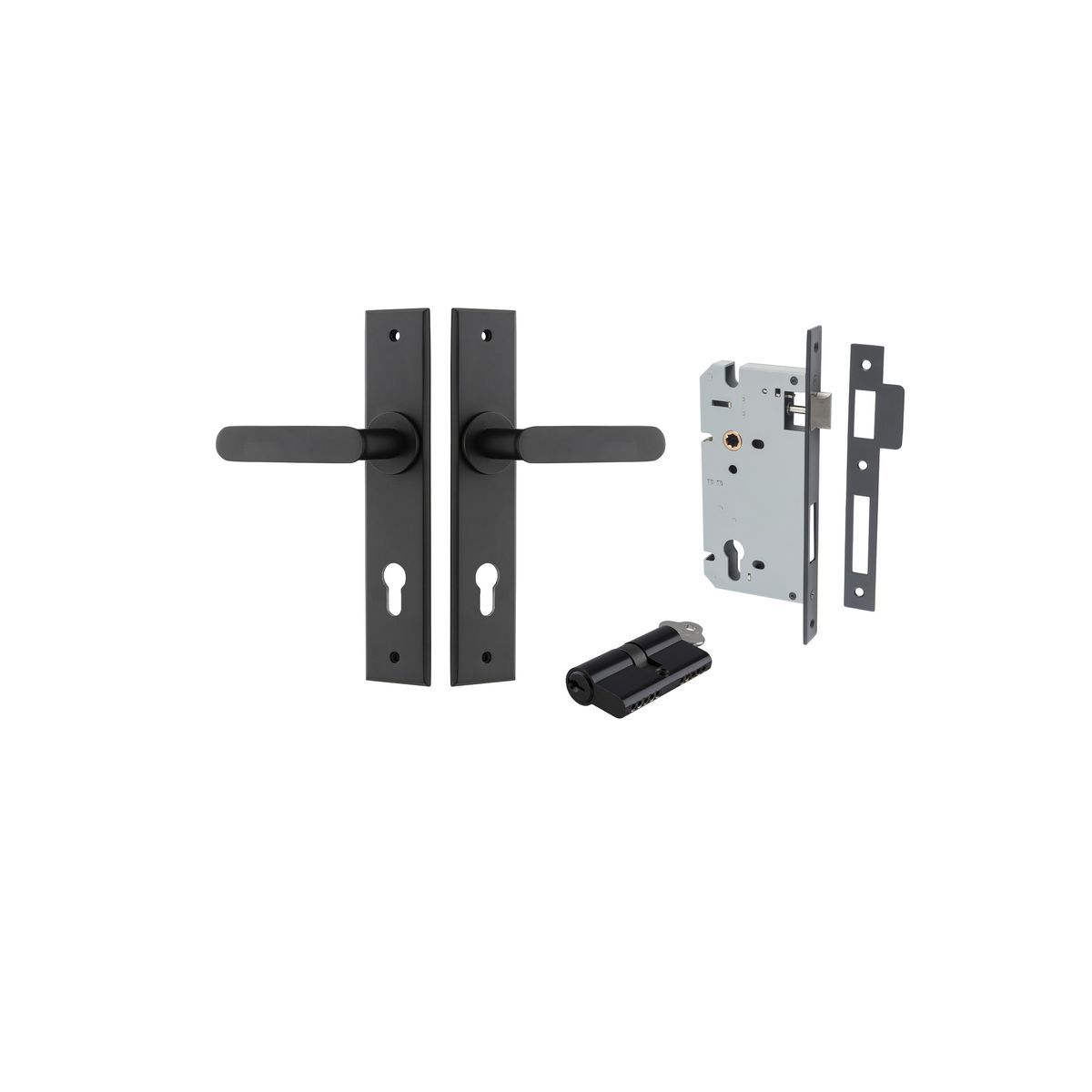 12784KENTR60KK - Bronte Lever - Chamfered Backplate Entrance Kit with High Security Lock - Matt Black - Entrance