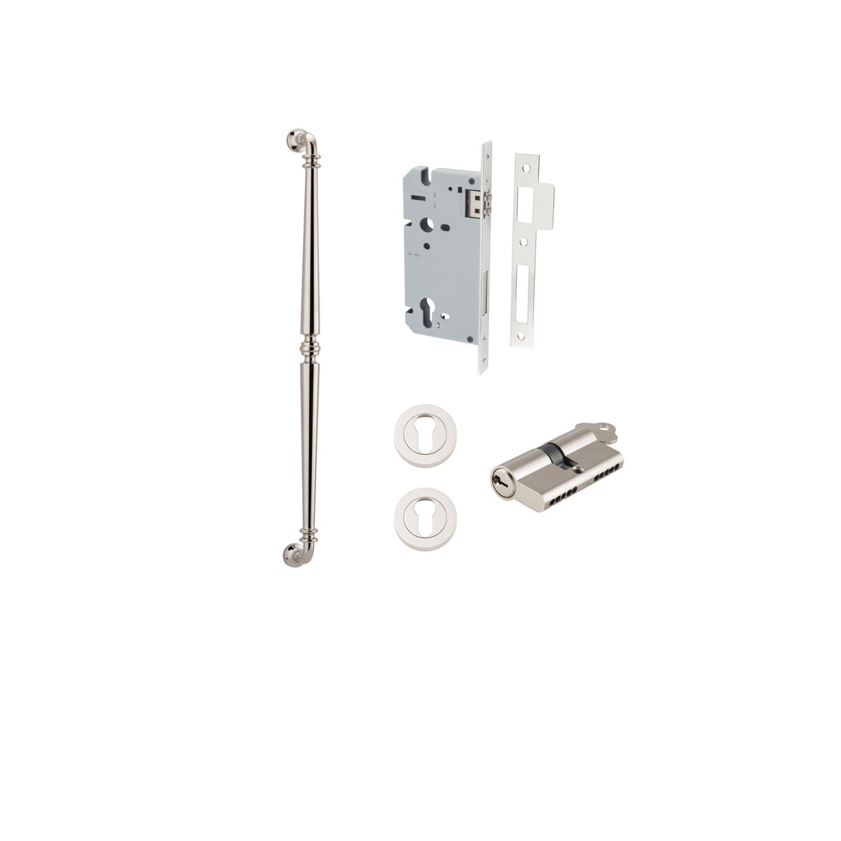 20057KENTR60KK - Sarlat Pull Handle - 600mm Entrance Kit with Separate High Security Lock - Polished Nickel - Entrance