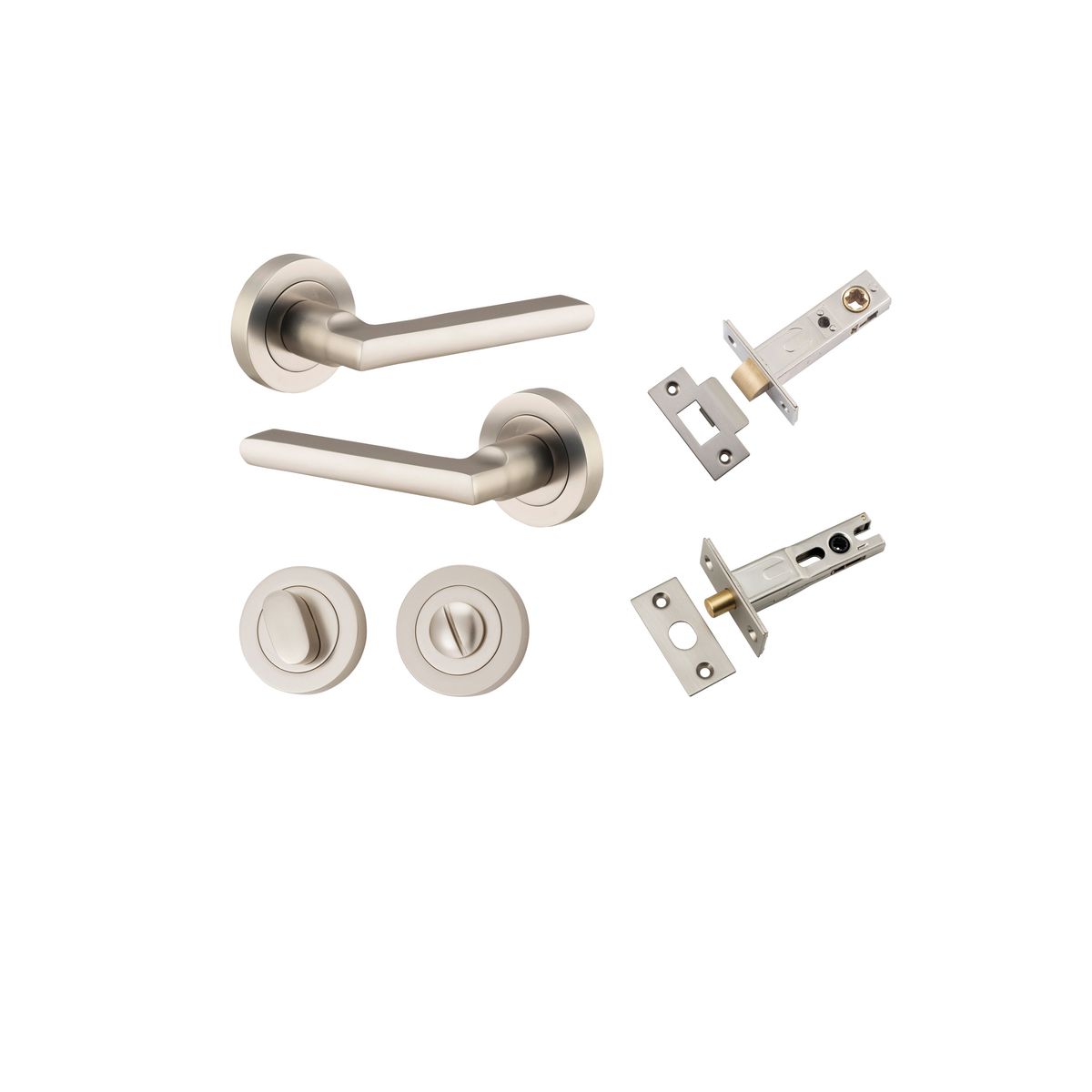 9219KPRIV60 - Baltimore Lever - Round Rose Privacy Kit with Separate Privacy Turn - Satin Nickel - Privacy
