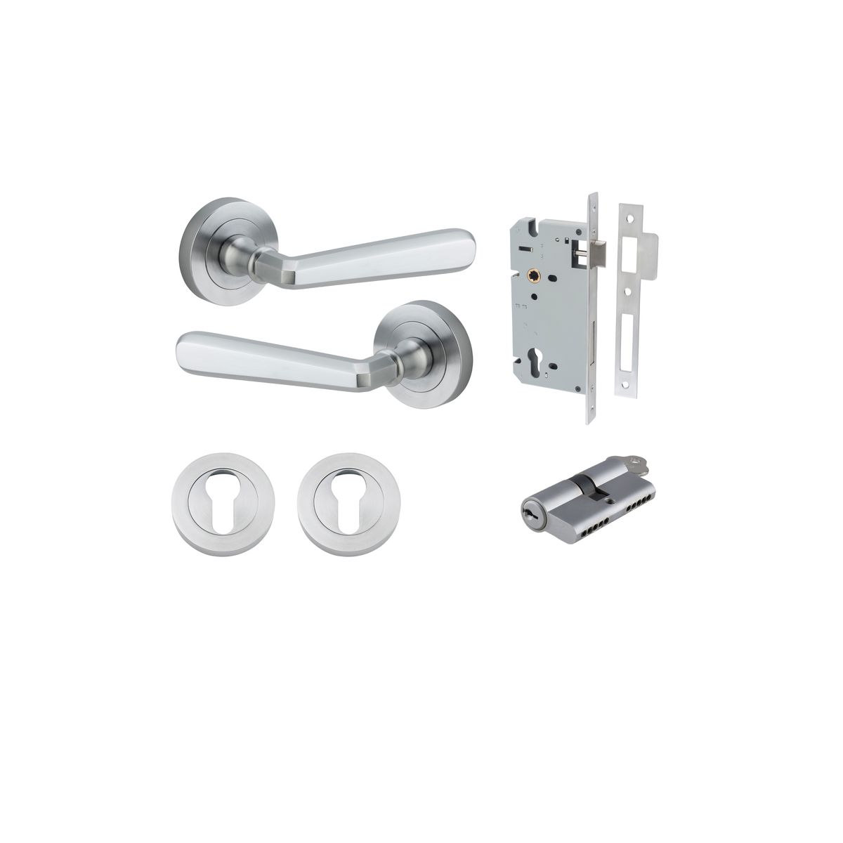 20805KENTR60KK - Copenhagen Lever - Round Rose Entrance Kit with Separate High Security Lock - Brushed Chrome - Entrance