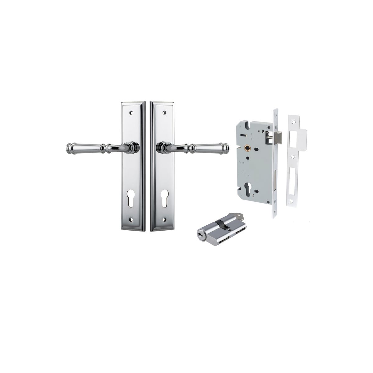 11742KENTR60KK - Verona Lever - Stepped Backplate Entrance Kit with High Security Lock - Polished Chrome - Entrance