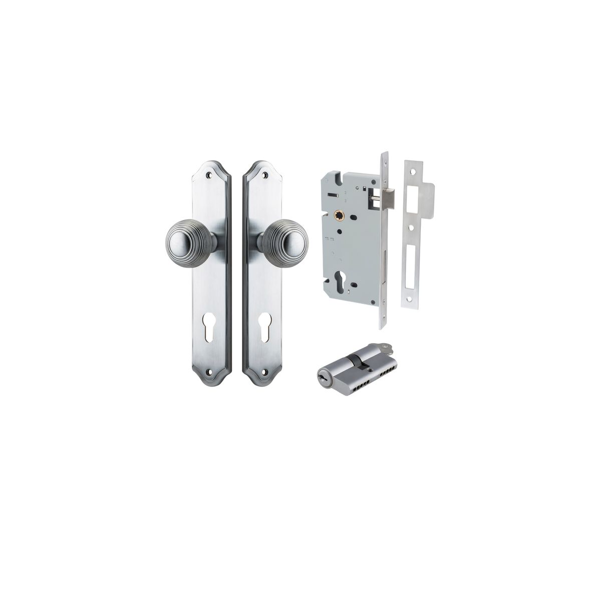 12330KENTR60KK - Guildford Knob - Shouldered Backplate Entrance Kit with High Security Lock - Brushed Chrome - Entrance