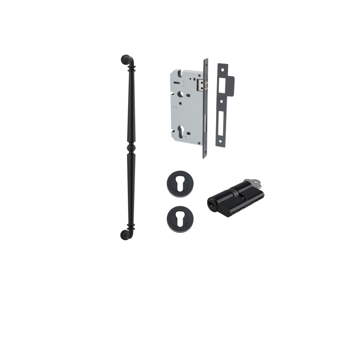20053KENTR60KK - Sarlat Pull Handle - 600mm Entrance Kit with Separate High Security Lock - Matt Black - Entrance