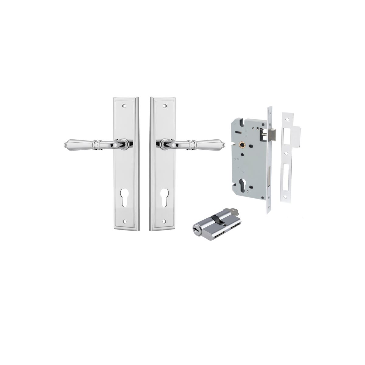 11736KENTR60KK - Sarlat Lever - Stepped Backplate Entrance Kit with High Security Lock - Polished Chrome - Entrance